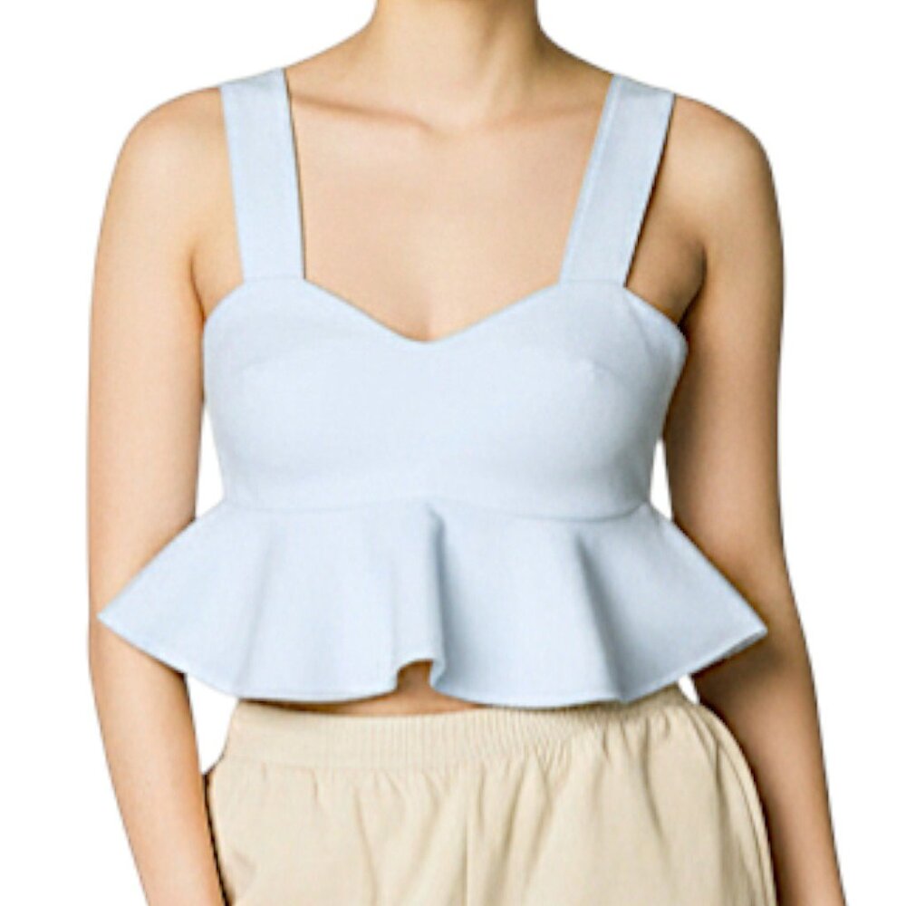 Club Monaco Light Blue Super Soft Knit Peplum Crop Top Women's Size XS